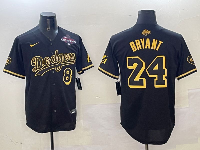 Men Los Angeles Dodgers 24 Bryant Black Gold Five generations Game 2025 Nike MLB Jersey style 2